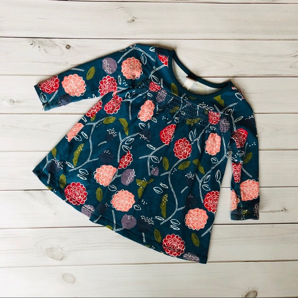 Tea Collection Other - Tea Collection Floral Teal Smocked Dress VGUC